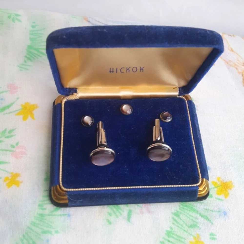 Vintage Hickok MOP Cufflinks Set in Box